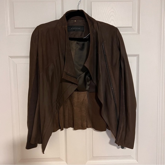 Elie Tahari Brown Lamb Leather Moto Jacket Size XS - Picture 1 of 5